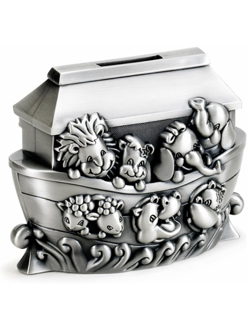 Noah's Ark Animal Coin Bank - Brushed Pewter, 4"x5", Perfect Gift for Kids